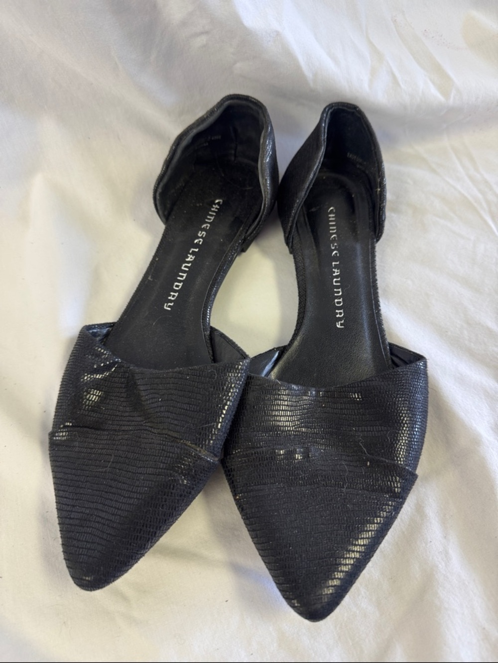 Chinese Laundry Black Textured Pointed D'Orsay Flats